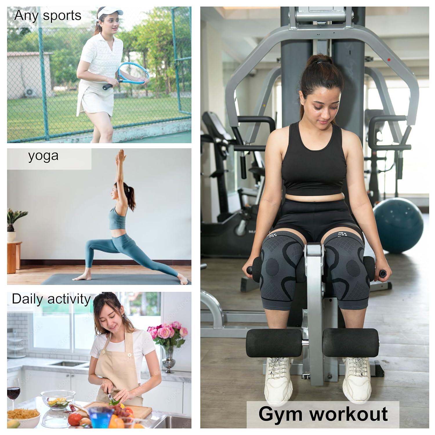 Wonder Care Pack of 2 Knee Sleeve Compression Knee Brace for Men and Women Knee Support Running Workout Gym Hiking Sports Running Gym (Grey-Black-S) image number 4