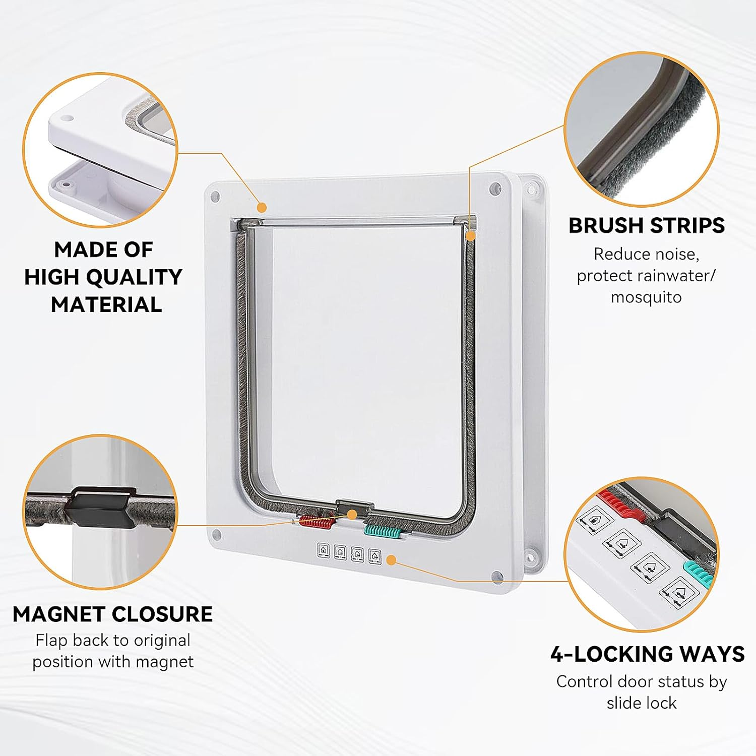 Namsan White Cat Flap Insulated for Cats 4 Locking Styles Cat Flap Silent with Magnet 19 Cm X 15 Cm (W X H) image number 4