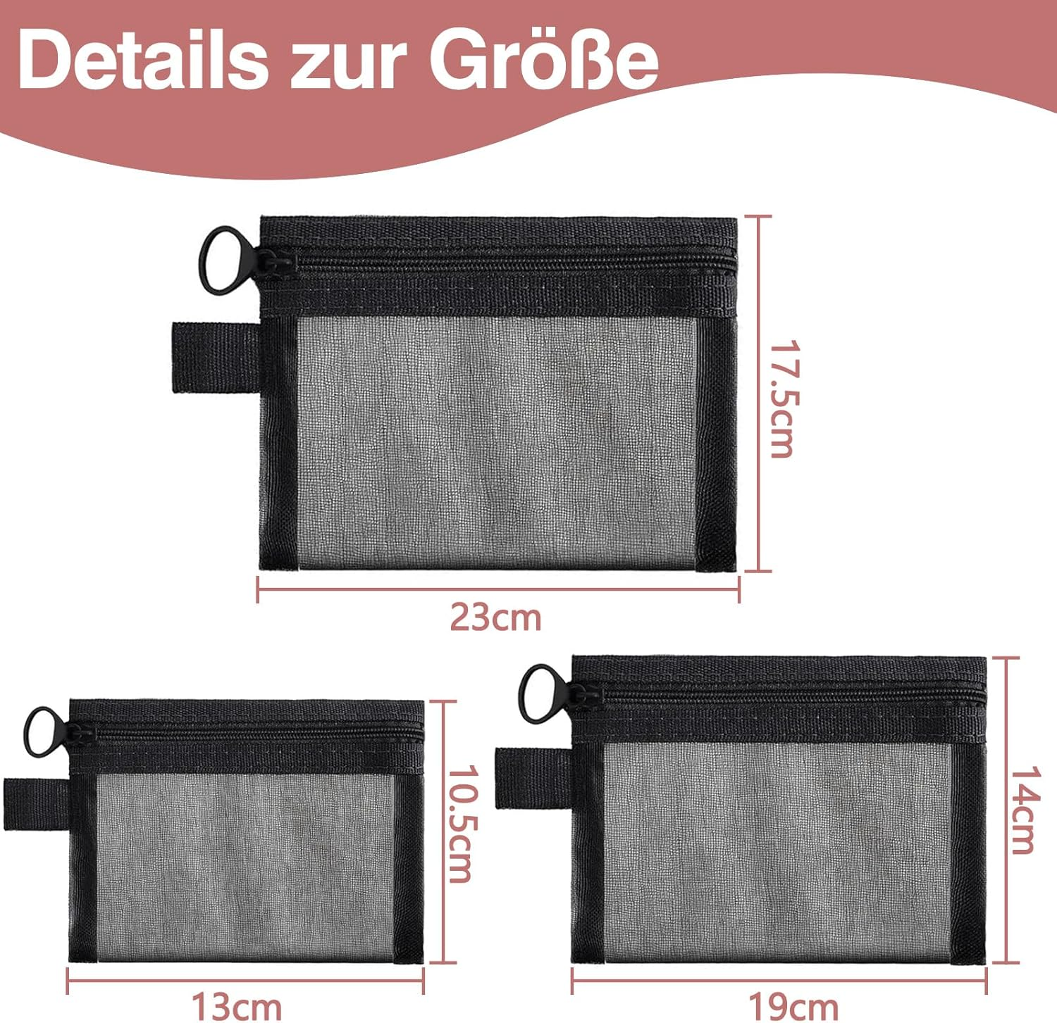 CALLYSONIC Pack of 3 Mini Cosmetic Bag, Small Cosmetic Bag for Handbag, Women'S Make-Up Bag, Small Toiletry Bag, Nylon Mesh Bag for Daily, Office Supplies and Cosmetics image number 1