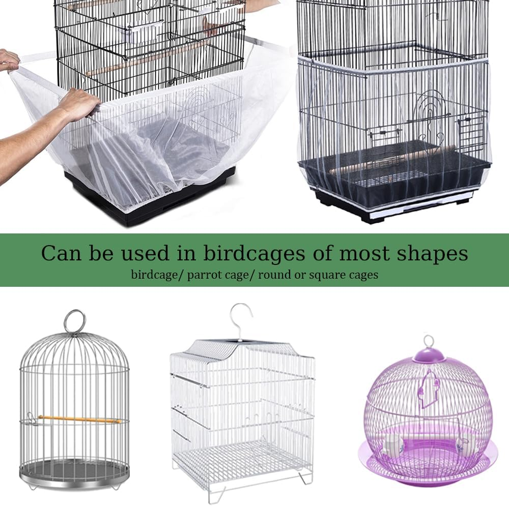 TRKETK 2 Pieces Bird Cage Net Cover, Stretchy Bird Cage Cover Bird Cage Seed Catcher Universal Bird Cage Cover Bird Cage Ventilate Dust-Proof Cover Bird Cage Cover Skirt (White + Black) image number 3