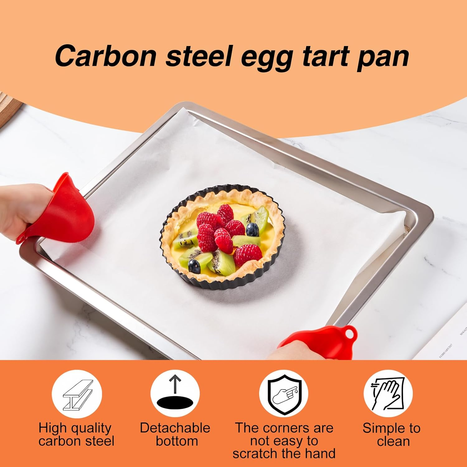 Mini Tart Pans Removable Bottom Pie Pans Mini Quiche Pans for Baking Tartlet Tart Mold 5.5 Inch Carbon Steel Reusable Baking Tools Black round Set of 4 image number 4