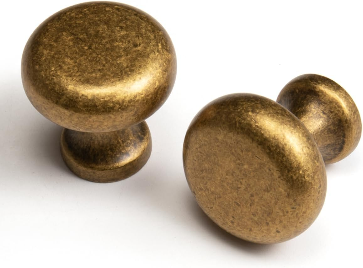 BEILEIOU Antique Brass Cabinet Knobs Classic Vintage Retro Drawer Knobs Kitchen Cupboard Bathroom Dresser Cabinet Bar Drawer Knobs Hardware Handles Zinc Alloy (5, Antique Brass, Knob)