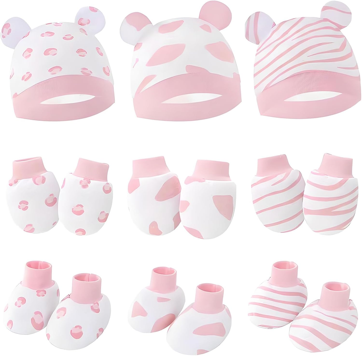 Cotton Baby Mittens Hats Socks - anti Scratch Baby Girl Boys Mittens 15 Pack Hands Gloves Infant Caps Socks for 0-6 Months