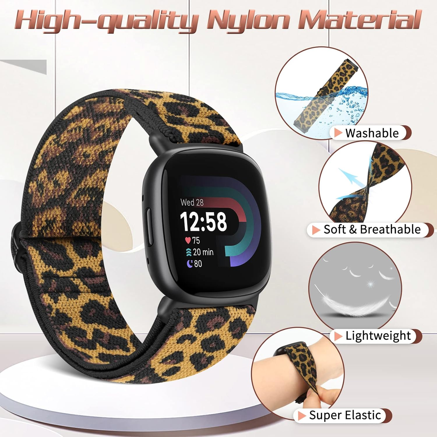 Compatible with Fitbit Versa 3/Fitbit Versa 4 /Fitbit Sense/Fitbit Sense 2 Bands for Women Men,Adjustable Stretchy Solo Loop Elastic Nylon Sport Strap for Versa 4/Versa 3/Sense 2/Sense image number 3