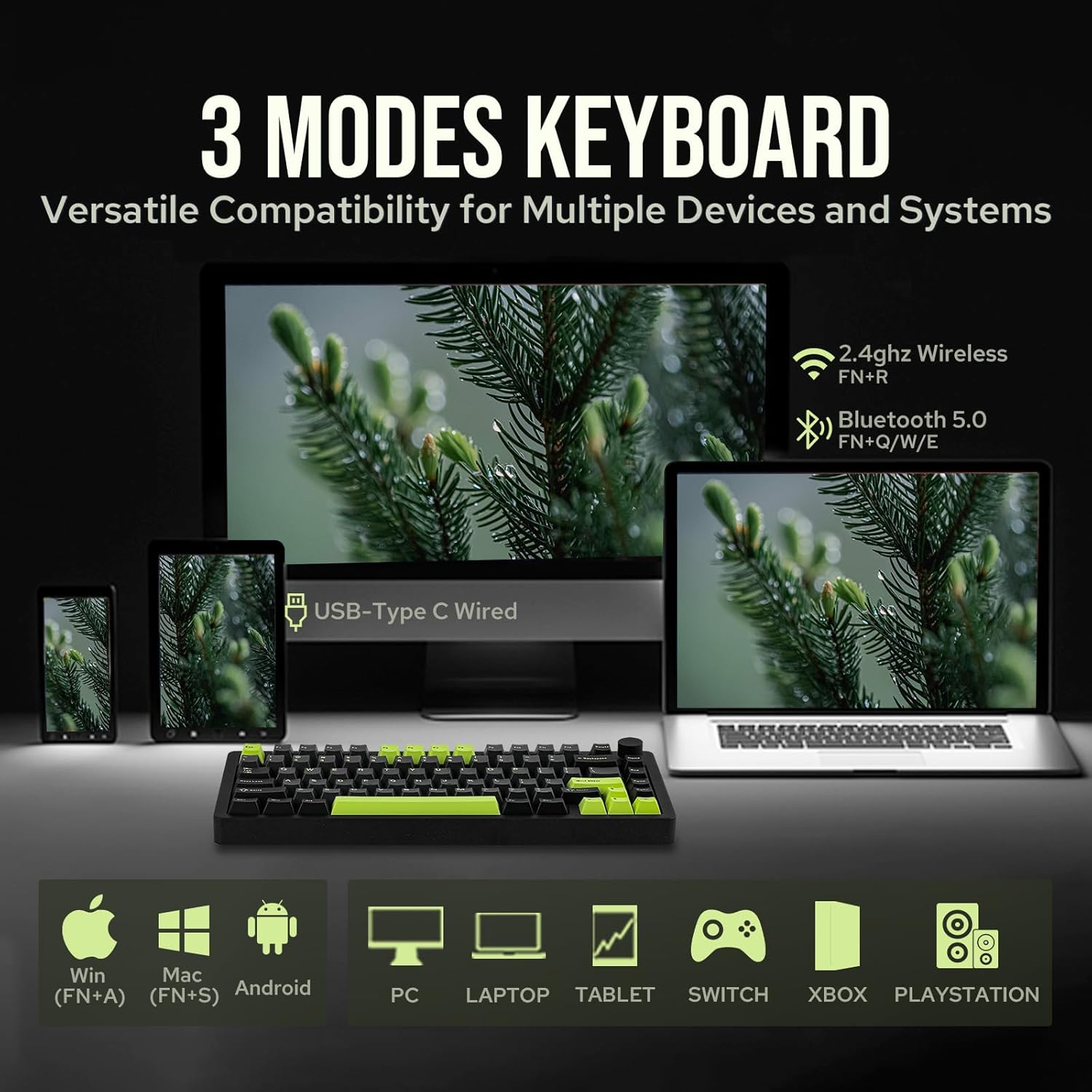 Mechlands Blade75 Wireless Aluminum Mechanical Gaming Keyboard, Gasket Creamy Keyboard, Bt5.0/2.4Ghz/Usb-C Hot Swappable Custom Keyboard with Knob, RGB Backlit, NKRO for Win/Mac/Games/Office (Black) image number 2