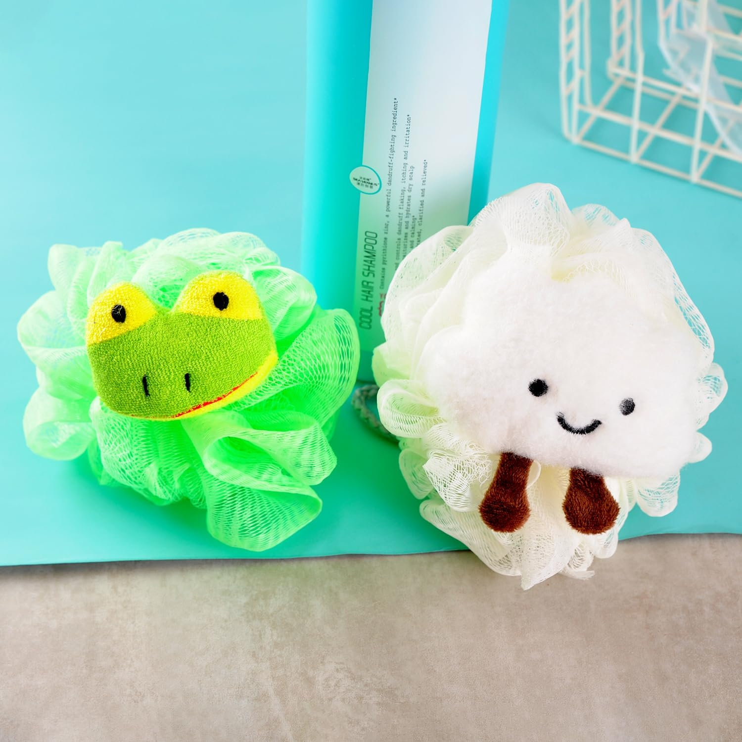 RAMFIYN 2 Pack Fun Bubble Bath Kid Loofahs, Cute Animal Loofah Bath Sponge, Shower Puffs Body Scrubber, Fun Bath Sponges - Frog and Sheep image number 5