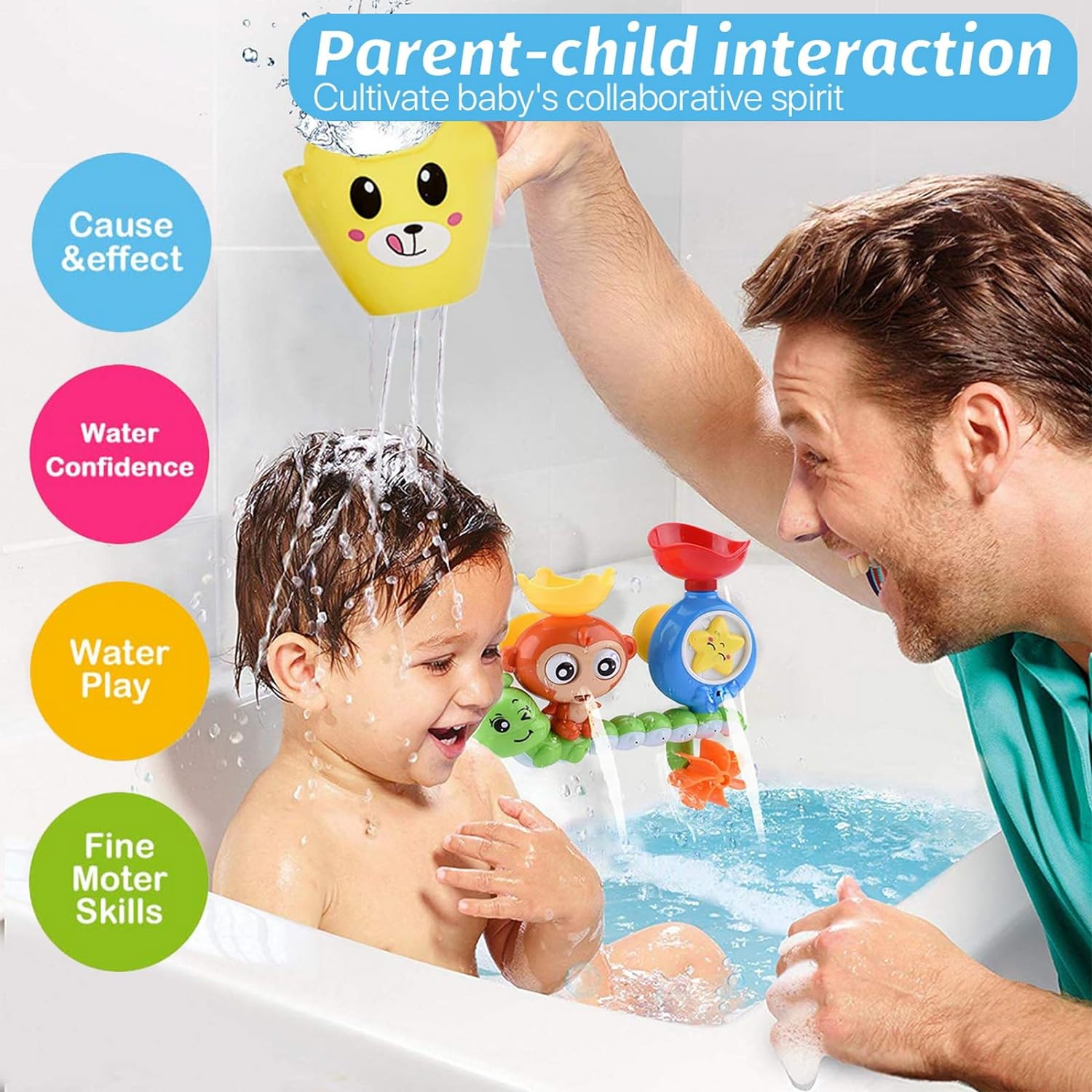 Bath Toys for Toddlers Age 1 2 3 Year Old, Toddler Bath Tub Toys for Kids Preschool New Born Baby Bathtub Water Toys, Durable Interactive Multicolored Infant Toy, Birthday Gifts for Girls Boys image number 3