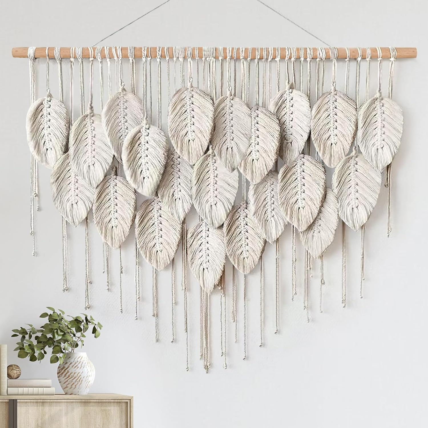 LOMOHOO Macrame Wall Hanging Boho Beige Leaves Tapestry Bohemian Handmade Woven Wall Art Decoration for Bedroom Living Room Apartment Dorm Gallery Perfect Handmade Gift Ideas image number 2