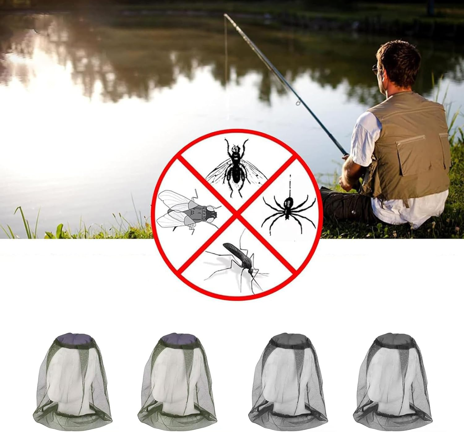 Zodaqian 4 Pack Mosquito Net Head Cover, Lightweight Fly Nets for Head Protection, Durable Mosquito Head Net, Suitable for Outdoor Camping & Travel Enthusiasts Black image number 4