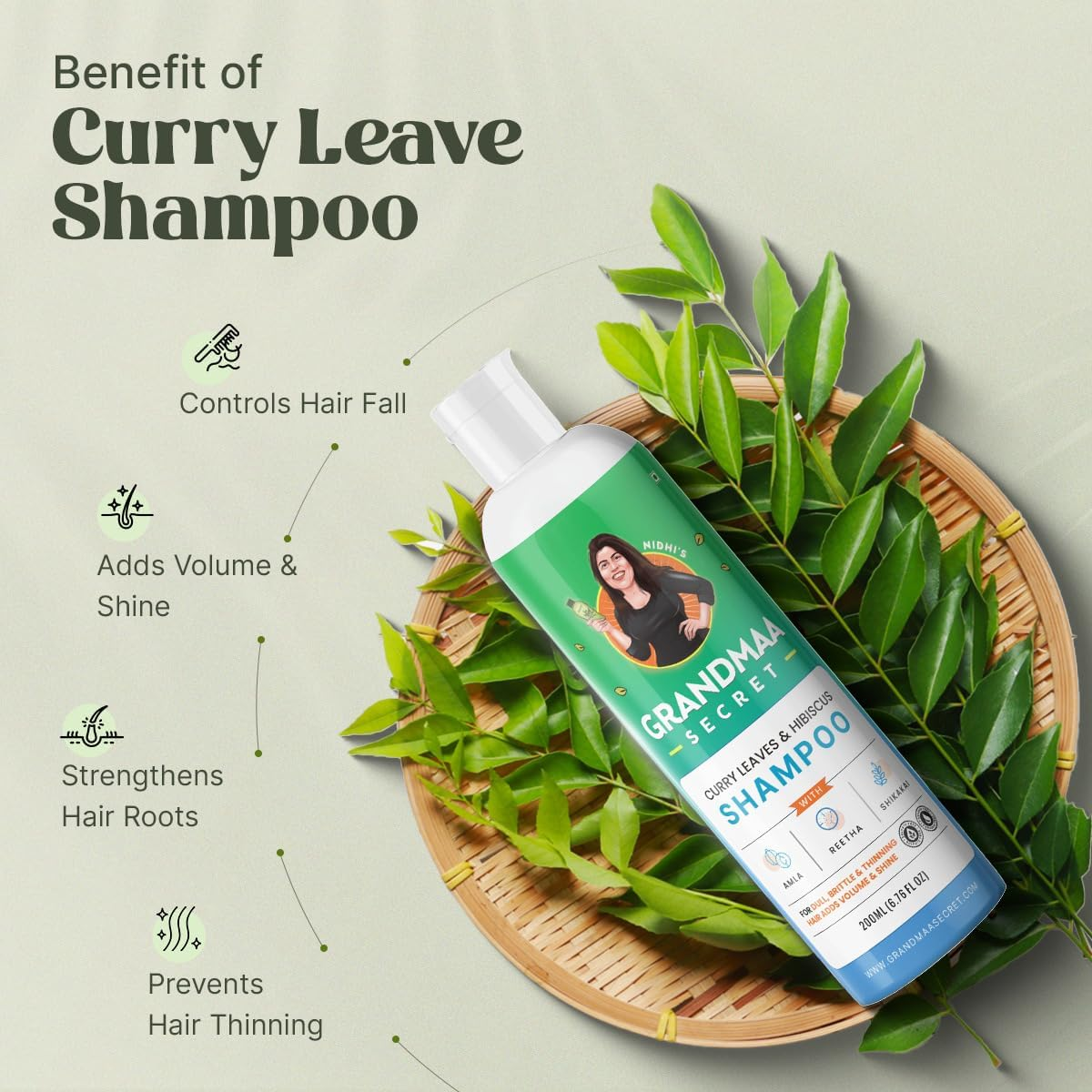 NIDHI&rsquo;S GRANDMAA SECRET Curry Leaf and Hibiscus Shampoo for Hair Fall Control - 200Ml (3 Bottles Pack) image number 5