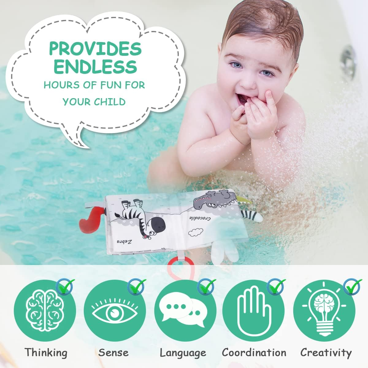 Vicloon Soft Cloth Baby Books, Baby Books 0-6 Months, 3D Black and White High Contrast Soft Cloth Book, Washable Non-Toxic Early Baby Book image number 5