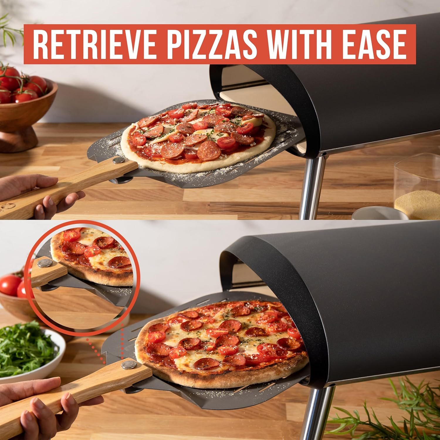 Chef Pomodoro Perforated Aluminum Metal Pizza Peel with Foldable Wood Handle for Easy Storage, Pizza Spatula, Premium Pizza Paddle with Holes for Baking Homemade Pizza and Artisan Breads (12 X 14) image number 6