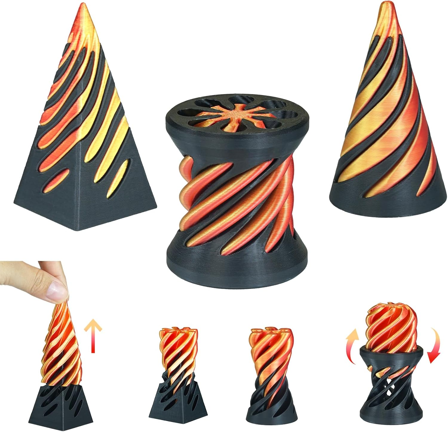 3 PCS Impossible Cone,Spiral Cone Fidget Toy,Impossible Pyramid Passthrough Sculpture,3D Printed Spiral Cone Fidget Toy,Desktop Decompression Toys,Gift,Birthday and Christmas Gifts (Purple+Black)