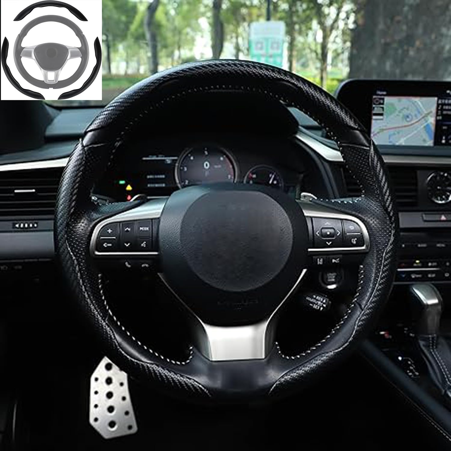 WEZCHUGHAOL Carbon Fiber Steering Wheel Cover, 3Pcs Segmented Anti-Slip Universal Fit for Cars &ndash; Durable Protector for Men & Women, Fits 99% Vehicles (Black) image number 6
