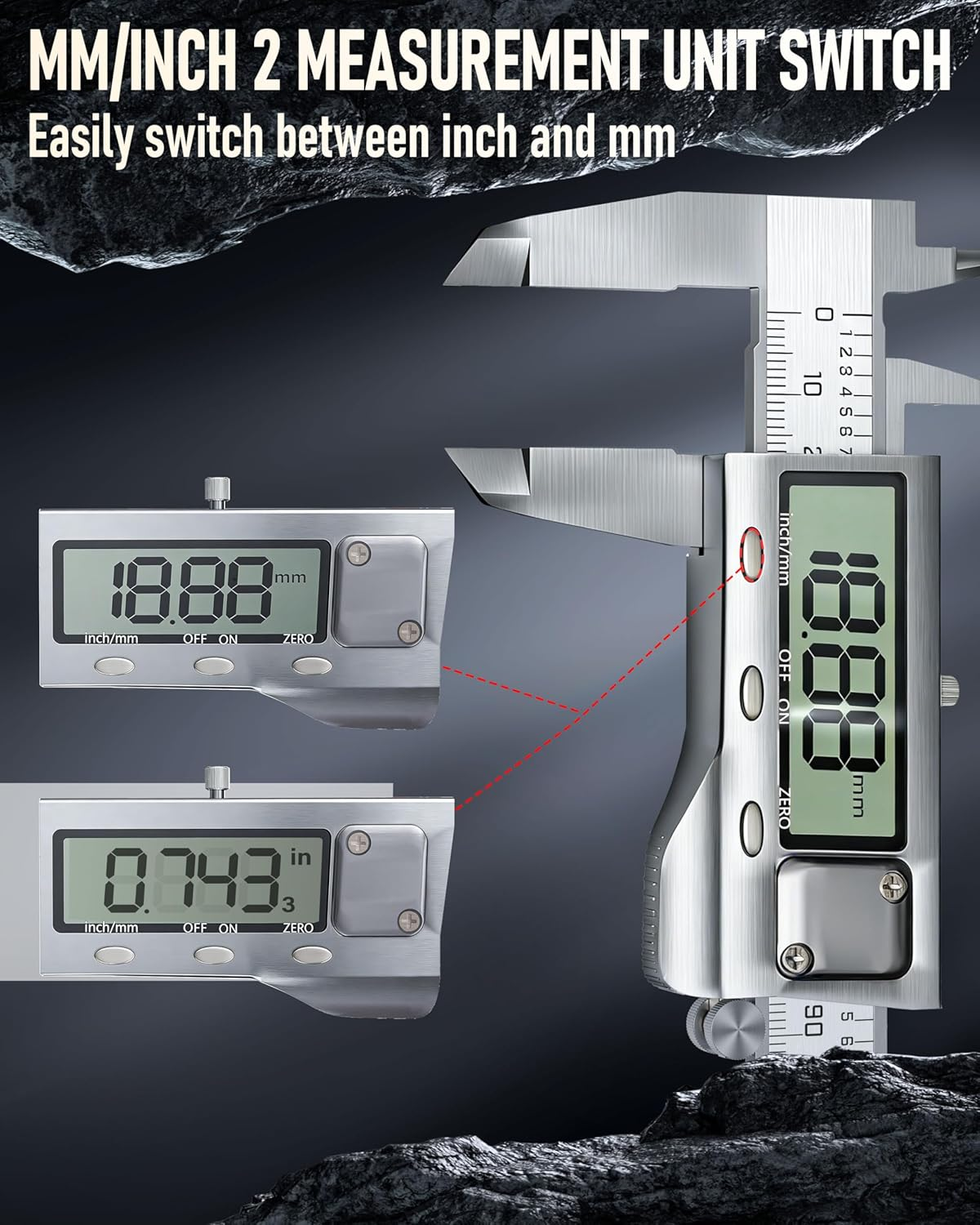 Measuring & Layout Tool with LCD Screen (6Inch/150Mm), Digital Caliper Vernier Calipers,Metric Conversion Micrometer Caliper Tool image number 5