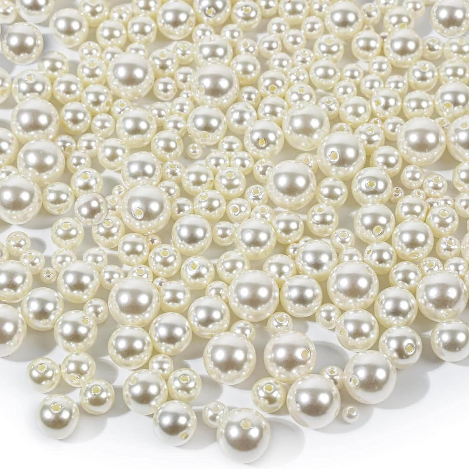 Round Pearls Beads, 600Pcs Pearls 8Mm Beige ABS Imitation Pearl Beads for Jewelry Making, Crafts, Decoration and Vase Filler image number 4