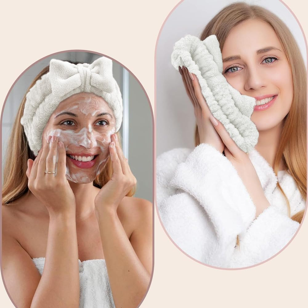 Wnddle 3 Piece Spa Face Headband Wrist Wash Strap Set, Spa Bowknot Hair Bands, Soft Makeup Hair Band, Elastic Wrist Sweatband, for Women Showering Face Washing Yoga Sports image number 2