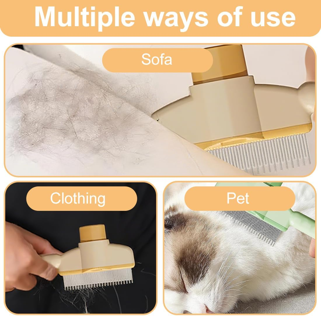 HAZMA Pack of 2 Self-Cleaning Pet Brushes for Long and Short Hair Care, Cat Brush, Fur Flash Brush, Cat Paw Tenmond Brush, Pet Comb for Removing Matte Hair (Green + Yellow) image number 5