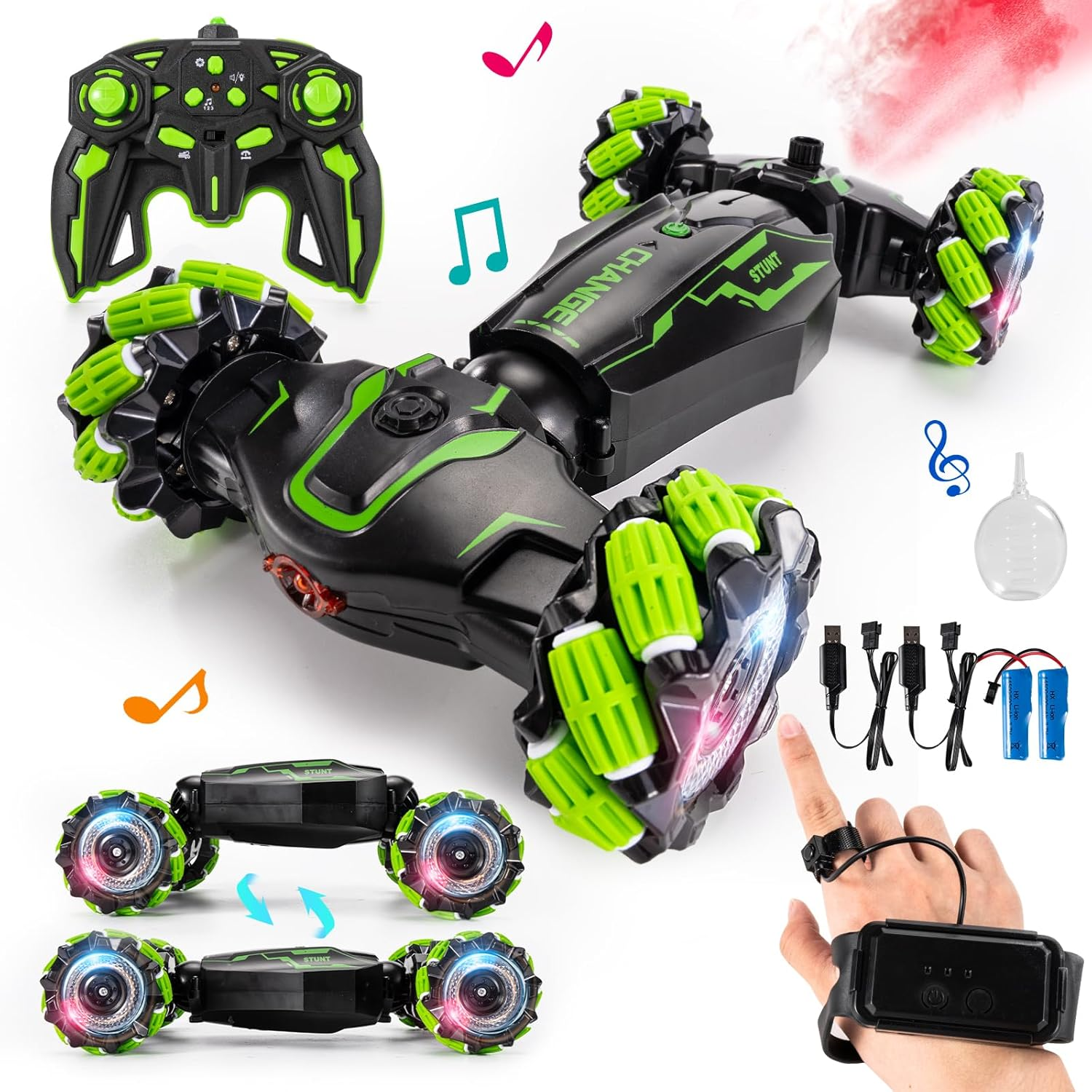 4WD Remote Control Gesture Sensor Car,Hand Controlled RC Stunt Car,Double-Sided Vehicle 360&deg; Rotation with Light and Music Spray, Watch Toy Cars for Boys & Girls Birthday