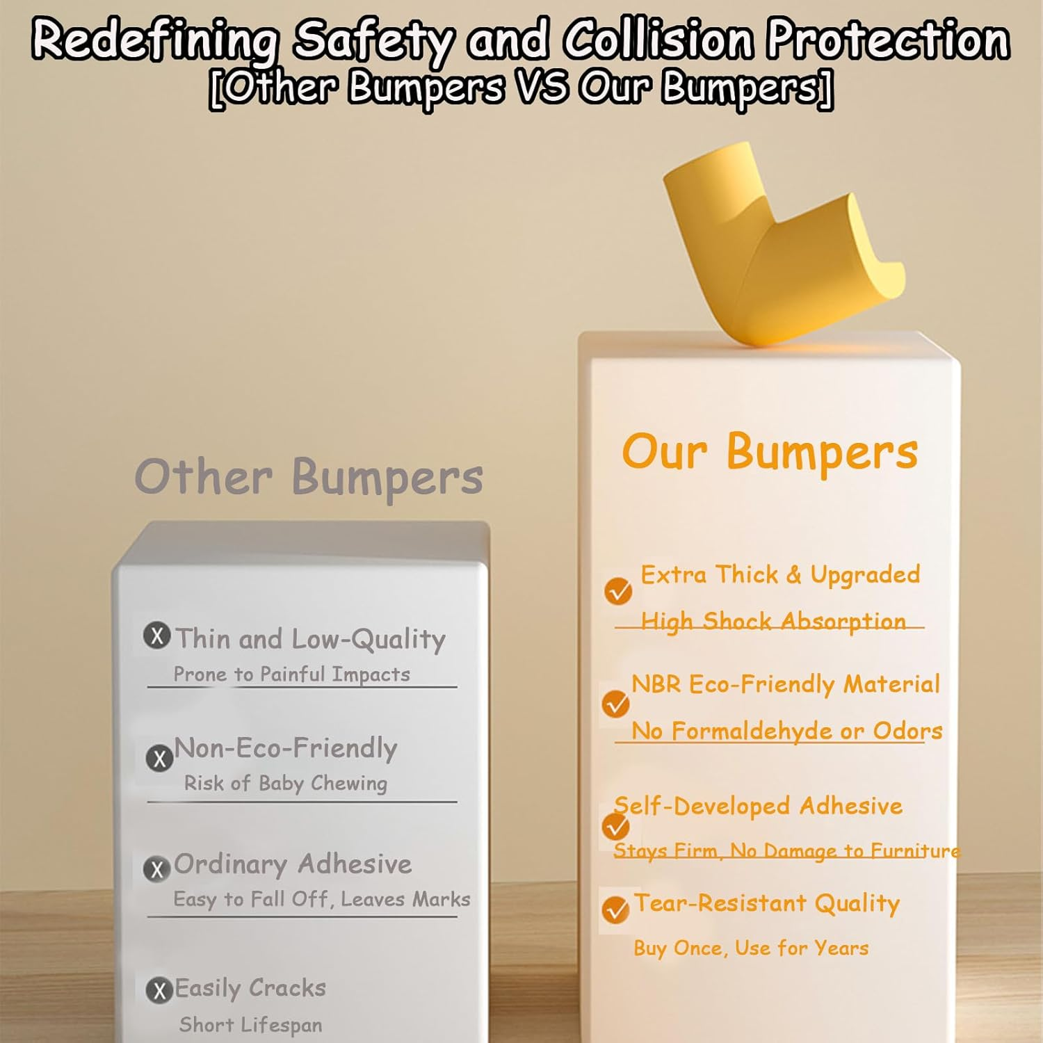 10Pcs Corner Protector, Edge and Corner Protector Baby Proofing, Thick NBR Safety Bumper Strips with Adhesive, Easy-Clean Furniture Guards for Tables, Cabinets, Counters (Beige) image number 2