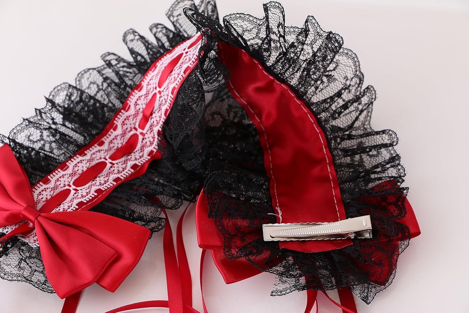 C-08-3 Black Red Maid Maid Lolita Hair Band Lace with Bow Gothic Hair Accessories Headband