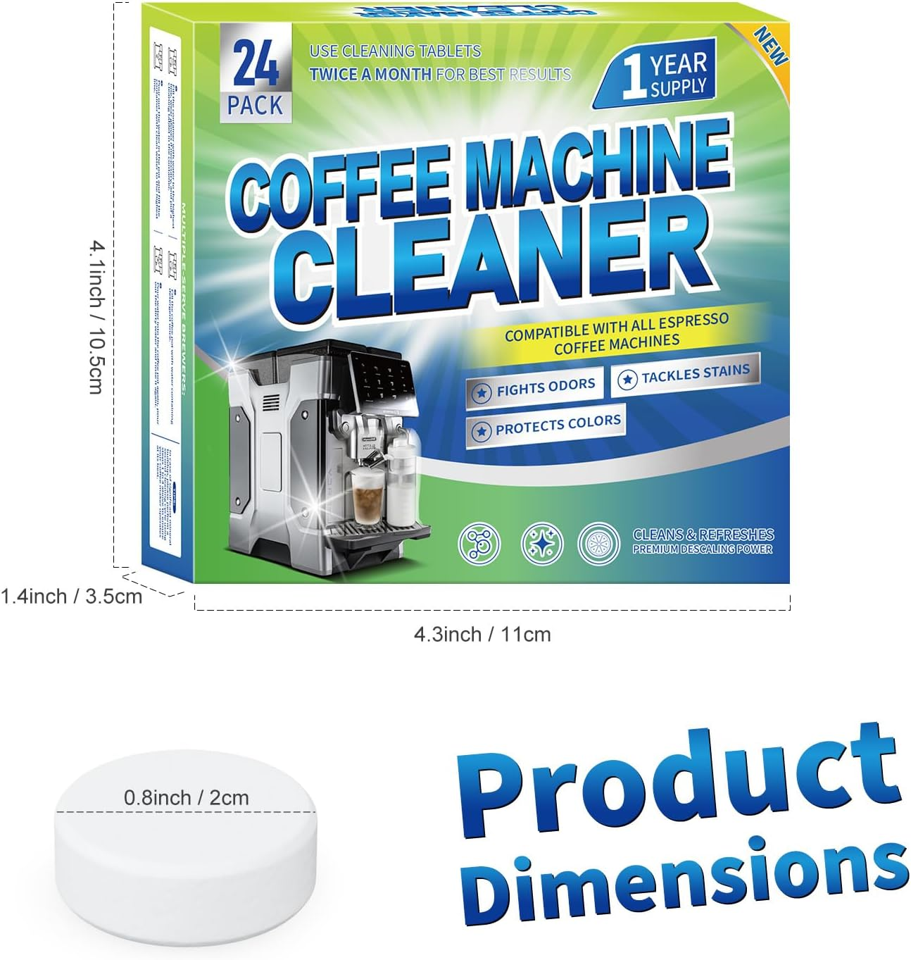 Coffee Machine Cleaner Descaler Tablets - 24 Count Compatible with Keurig, Ninja, Delonghi, Miele, Coffee Maker Pot Descaling,Descaling and Cleaning Tablets for Coffee Pot & Machines