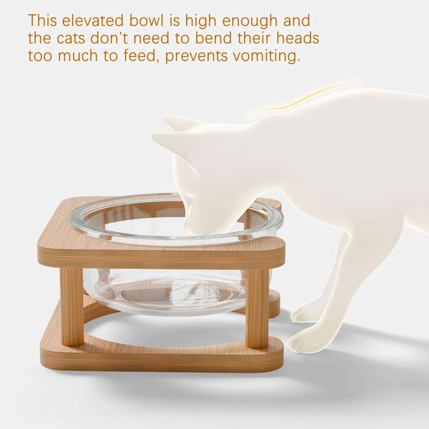 Glass Pet Bowl with Wooden Stand - Raised Comfort Feeding Bowl for Cats and Small Dogs - Transparent Bowl Easy Pick up to Clean image number 1