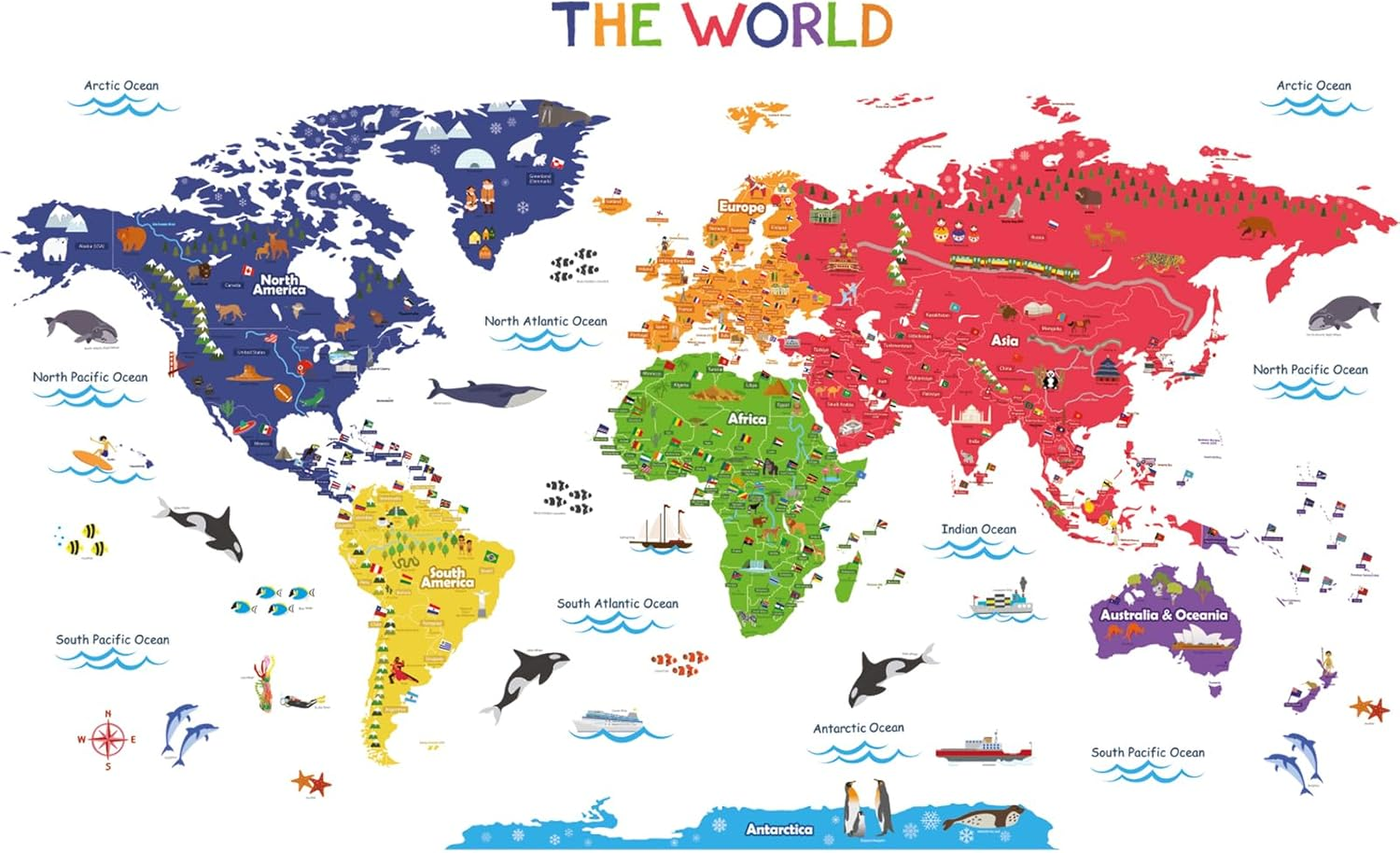 DECOWALL BS-115 the Large World Wall Stickers Peel and Stick Removable Art Living Room Nursery Kids Bedroom