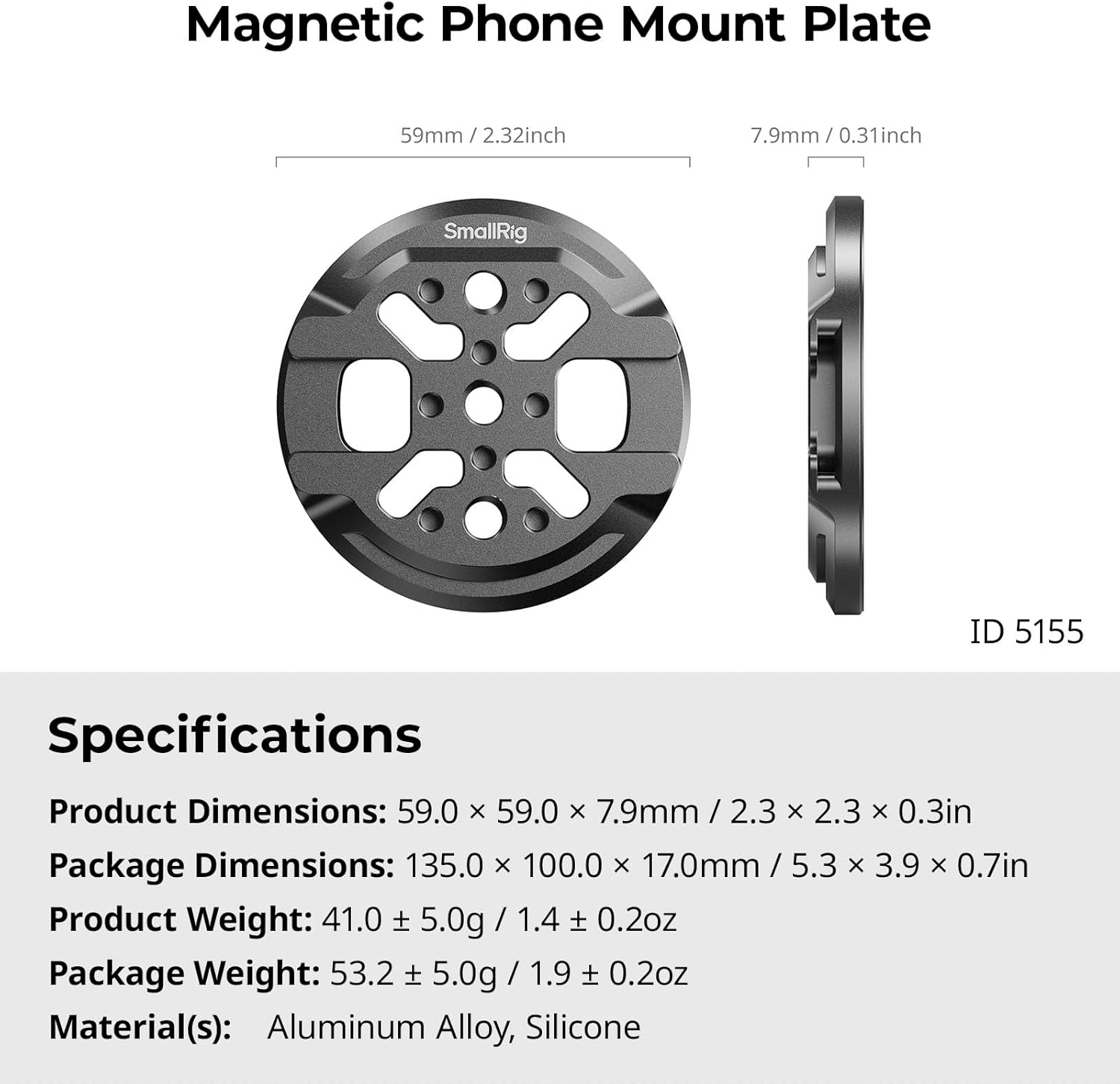 Smallrig Magnetic Phone Mount Plate for Iphone, with Cold Shoe Mount & 1/4"-20 Threaded Hole, for DJI Mic 2, Ball-Head Selfie Sticks, Vlogging, Live Streaming, Smartphone Filming-5155 image number 1