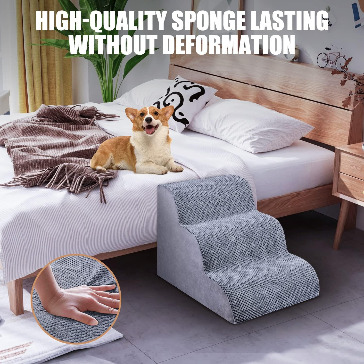 Chic Threads Dog Stairs for Small Dogs, 3-Step Dog Stairs for High Beds and Couch, Pet Steps for Small Dogs and Cats，Non-Slip Stable Indoor Dog Steps image number 3