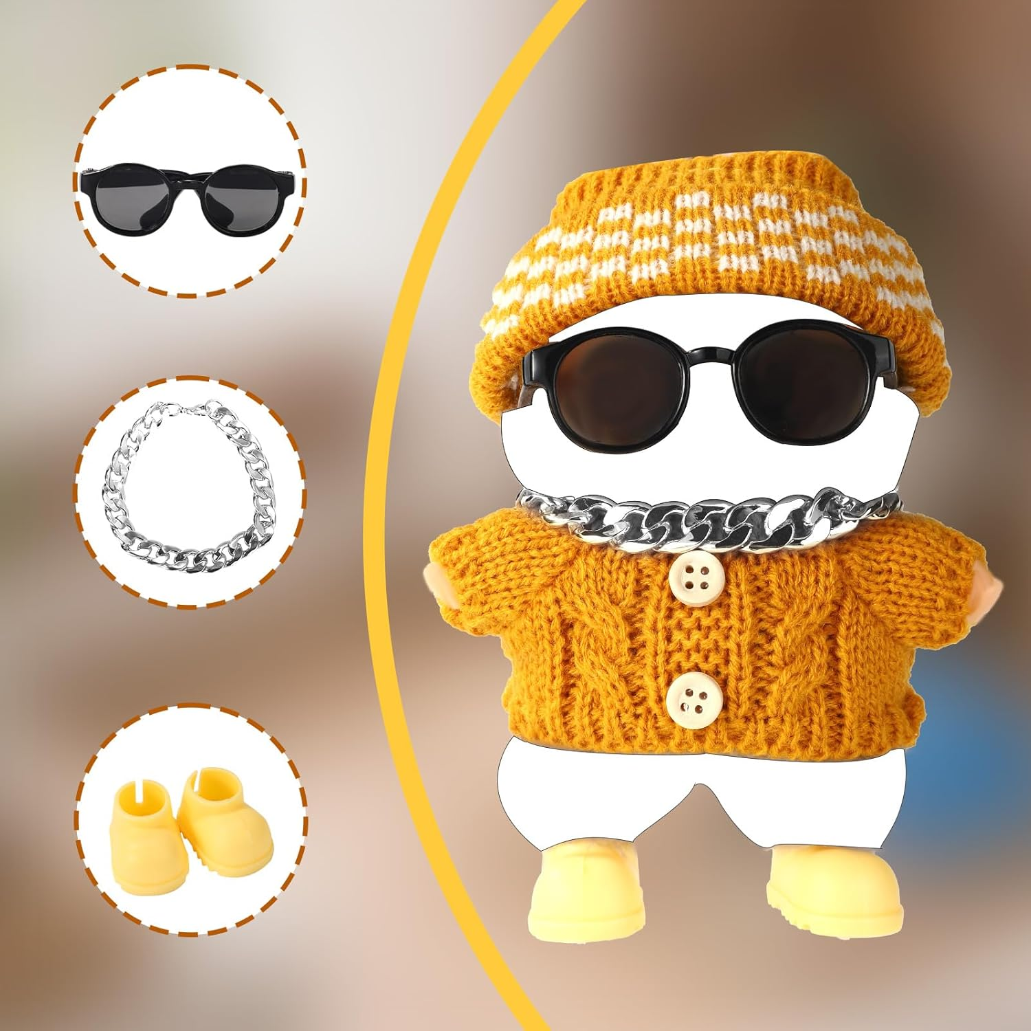 Doll Outfit Set, Fashion Sunglasses Silver Necklace & Cute Yellow Shoes Clothing Accessories for Dolls Decoration & Display image number 6