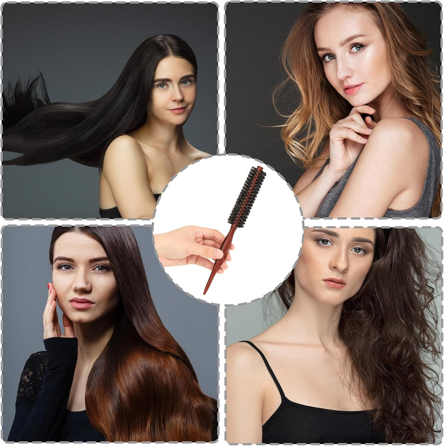 Small round Brush for Short Hair, Mini Natural Soft Boar Bristle Hair Brush Styling Brush Portable Travel Size Circular Hairbrush for Women and Men Smoothing, Detangling, Adding Hair Volume and Shine image number 6