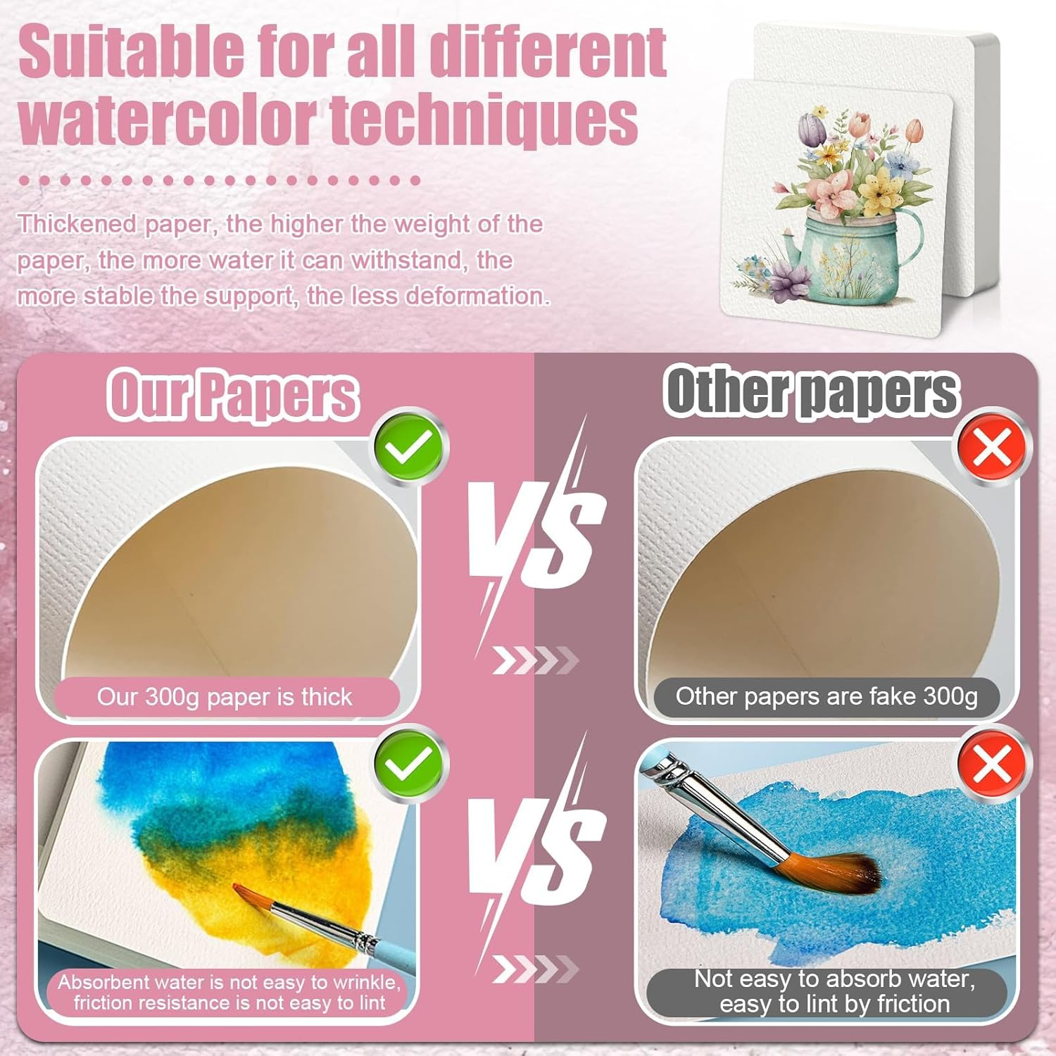 Watercolor Paper, 100 Pcs Watercolor Paper Pad, Watercolor Paper Bulk for Students, Adults, Artists, Sketch Painting (3.9 X 3.9 Inch) image number 2