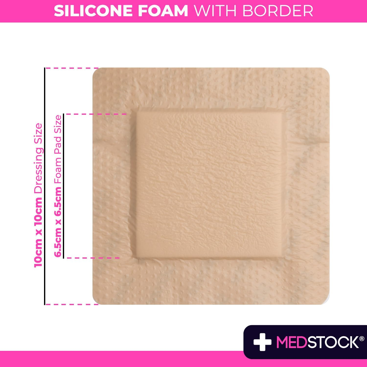 MEDSTOCK Silicone Foam Dressing with Border, 10CM X 10CM, 10 Count, Wound Care, Super Absorbent, Atraumatic Removal, Five Layers, Waterproof, Seals Wound Edges, No Adhesion Loss image number 4