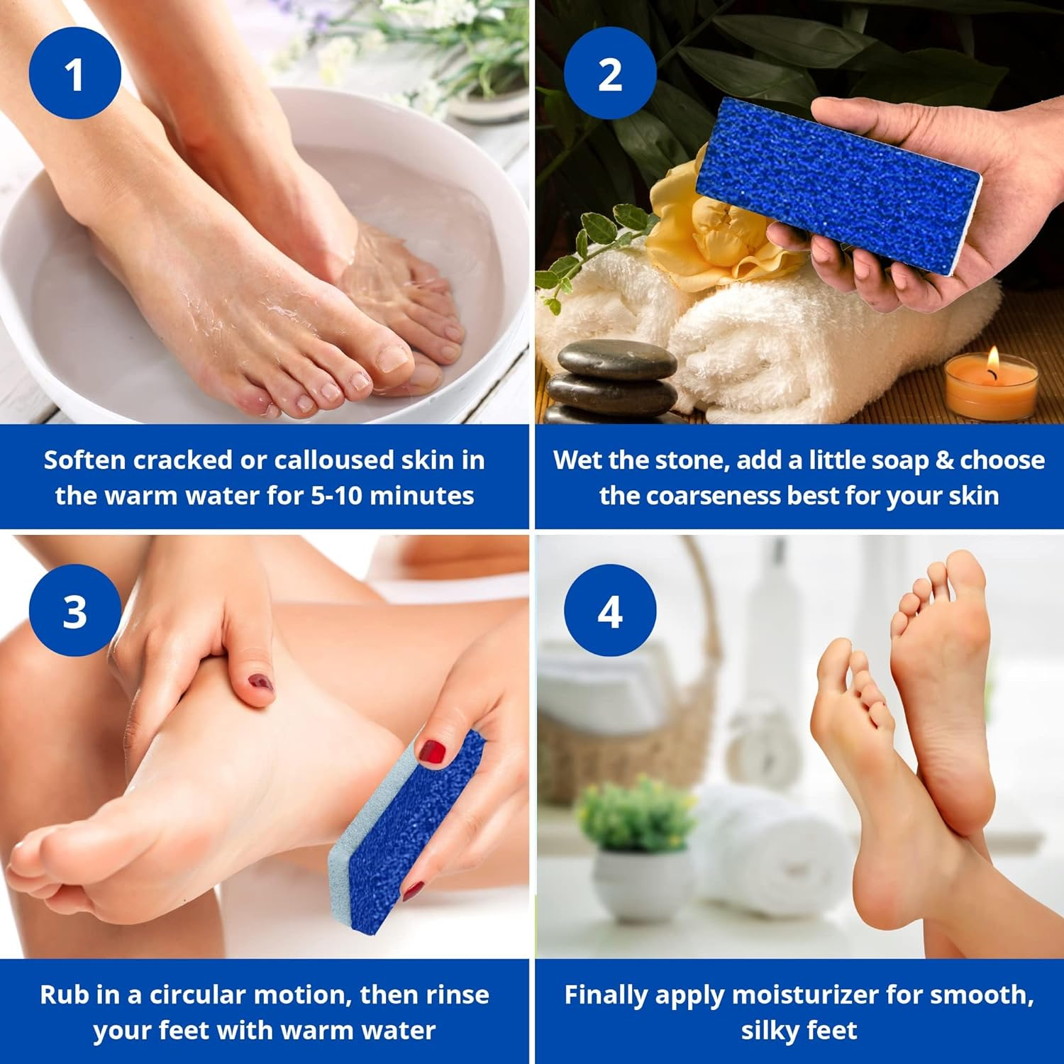 Foot Pumice Stone for Feet Hard Skin Callus Remover and Scrubber (Pack of 4) Blue