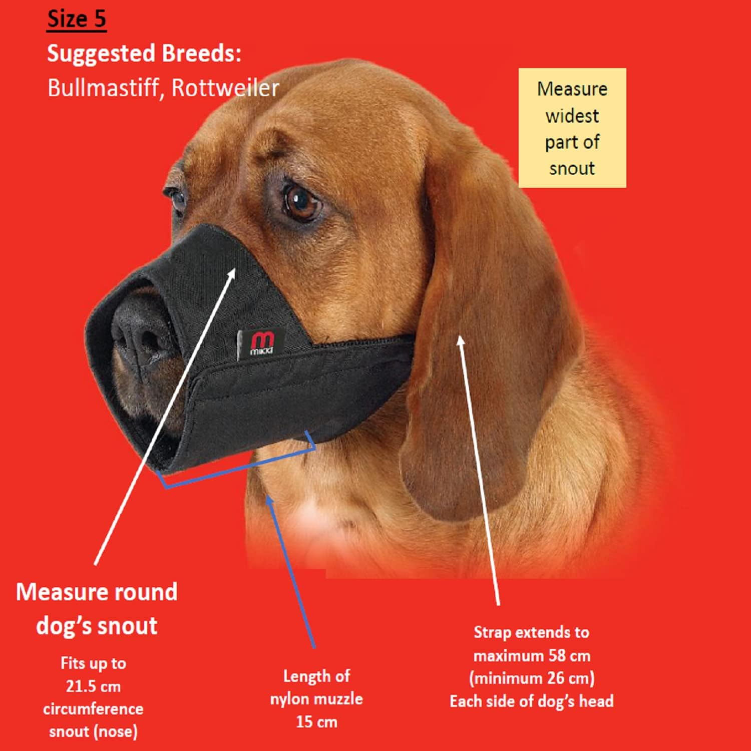 Mikki Dog and Puppy Soft Breathable Nylon Muzzle to Prevent Biting and Chewing, Size 5 image number 2