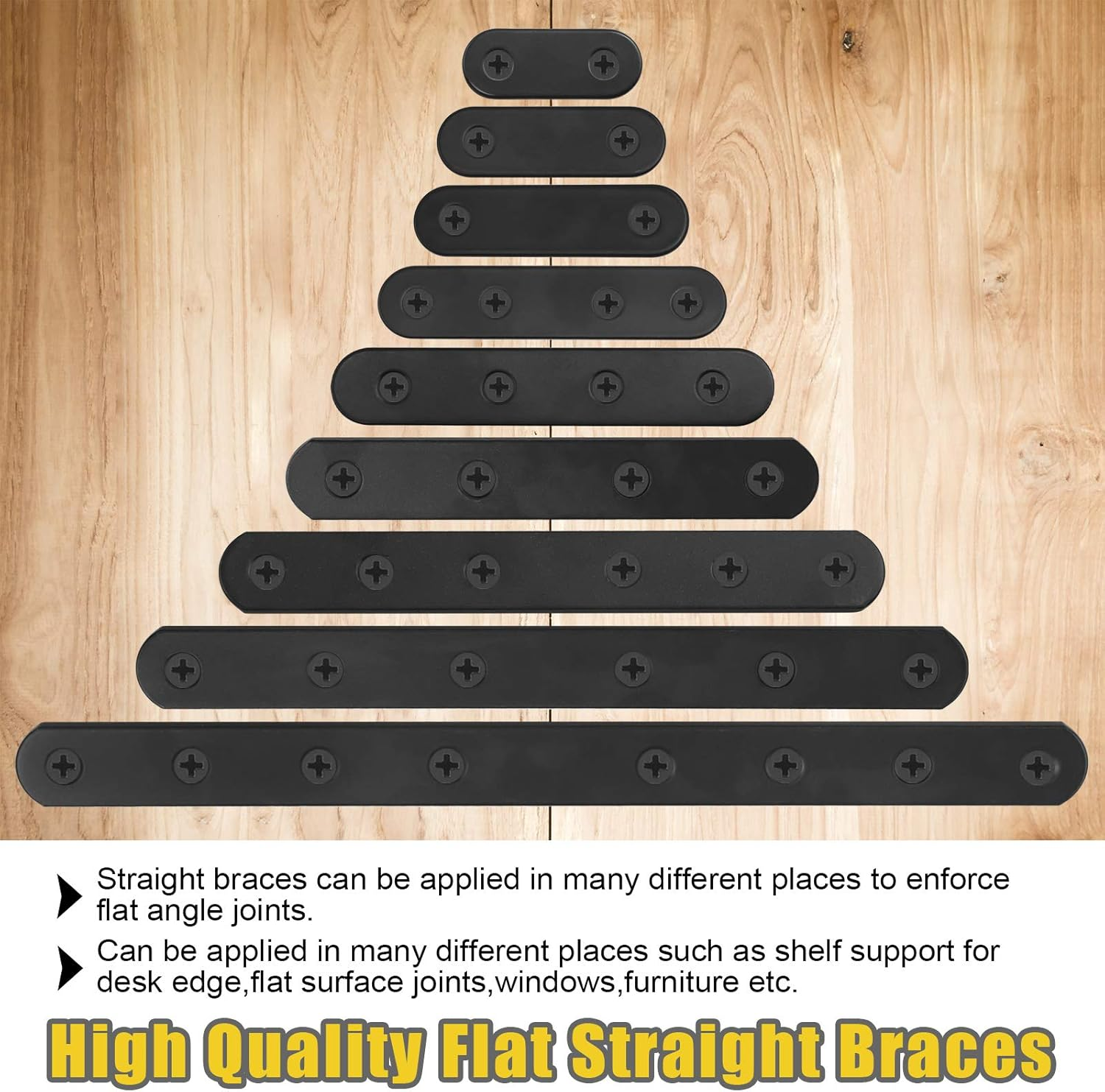 Mardatt 15 Sets 100X17.4Mm(3.9X0.68Inch) Stainless Steel Black Straight Bracket Mending Plates for Wood Heavy Duty Flat Straight Brace Joining with Mounting Screws image number 5