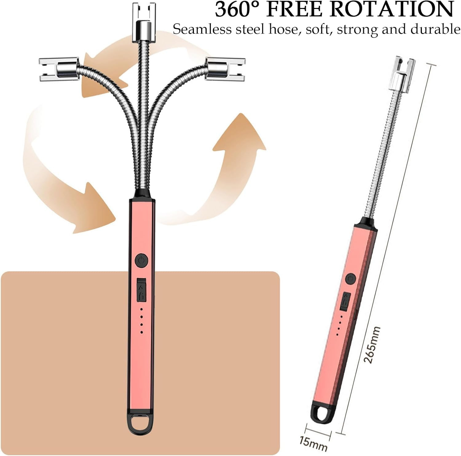 Electric Lighter, 2 Pack of USB Rechargeable Candle Lighter with Flexible Neck, 10.4-Inch Long Handle Arc Lighters with LED Battery Indicator and Safety Switch for Candle, Kitchen,Camping(Black+Blue) - Black+Blue image number 3