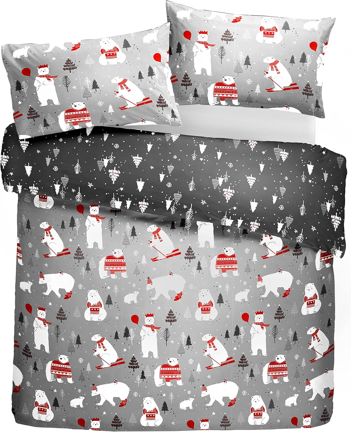 Bedlam Christmas - Polar Bears - Easy Care Duvet Cover Set | Single Bed Size | Silver Bedding image number 4