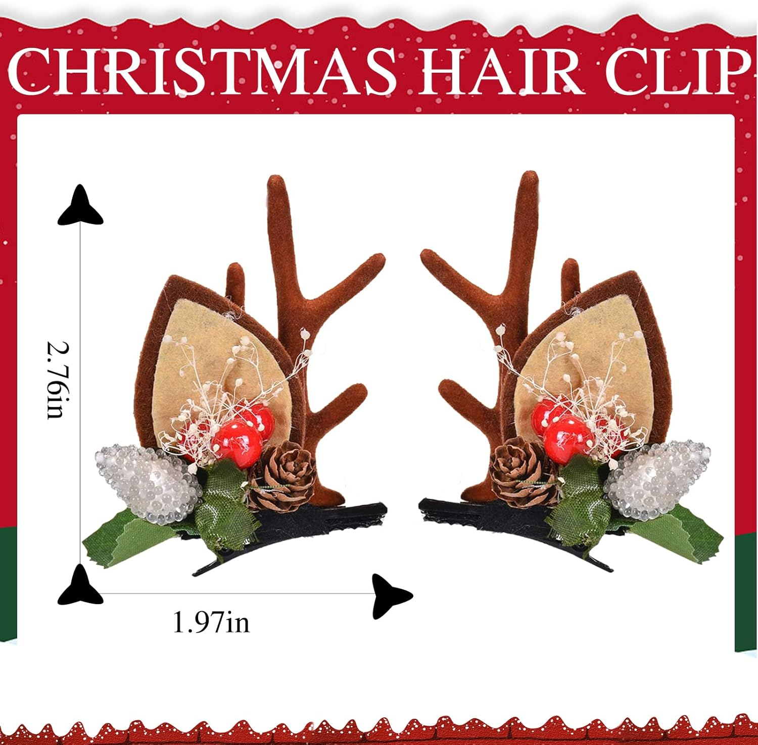 LATEEFAH Christmas Reindeer Antler Headband Christmas Tree Hair Clips Deer Headband Hair Accessories image number 1