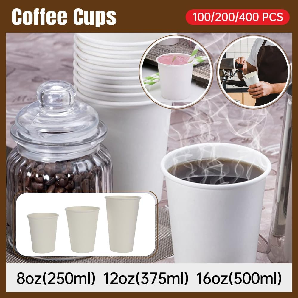 AIMALL Disposable Coffee Cups 8Oz 12Oz 16Oz Takeaway Paper Single Wall Take Away Bulk, No Lids image number 3