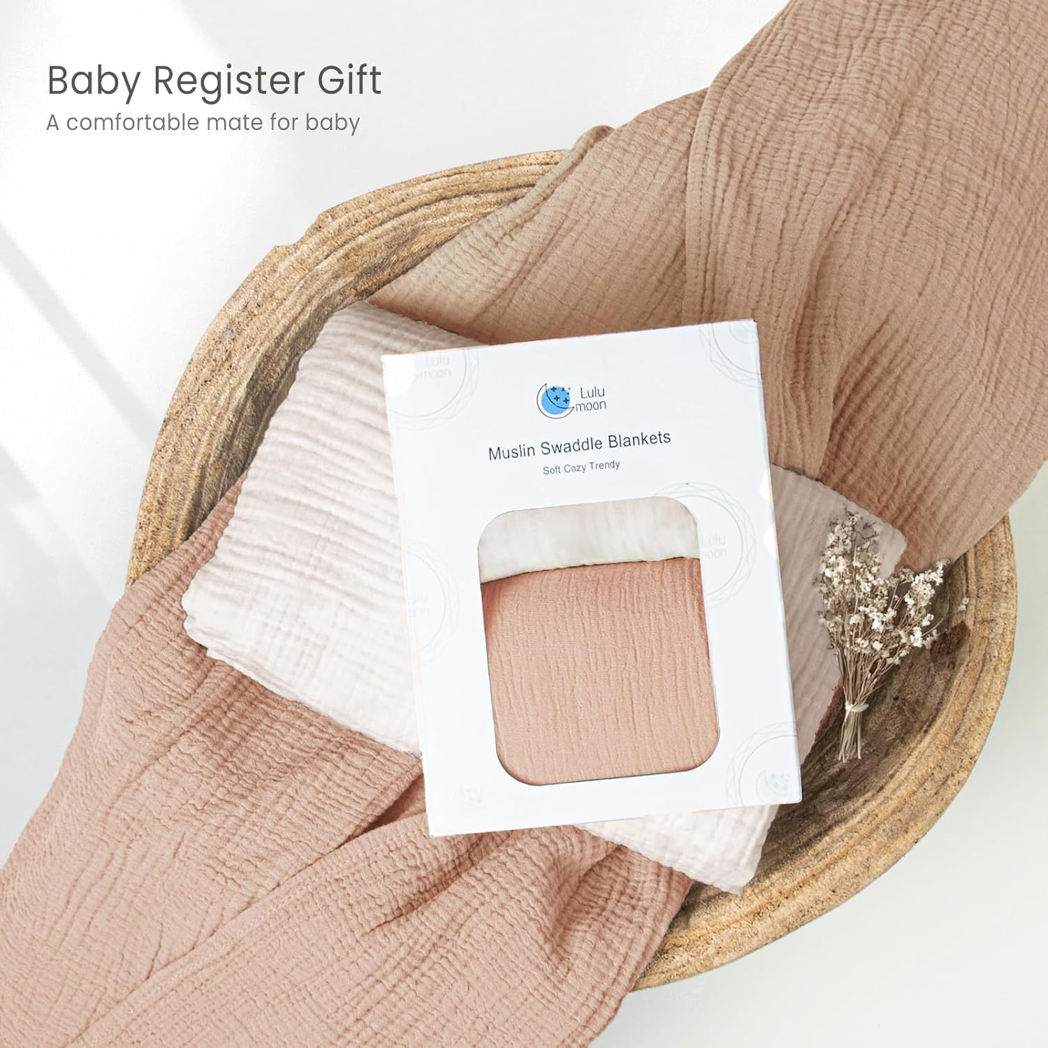 Lulumoon Muslin Swaddle Blanket Baby - Cotton Swaddling Blanket Soft Baby Receiving Blankets Neutral 2Pack(Peach)