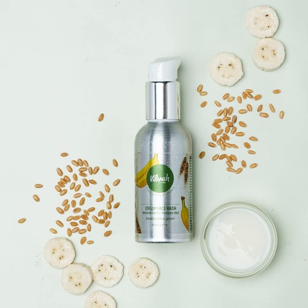 Vilvah Store Face Wash Cream Fragrance-Free for Sensitive, Flaky Skin; Protects Dry Skin; Soothes and Nourishes the Sensitive Skin; NO Parabens & Silicones, 100Ml