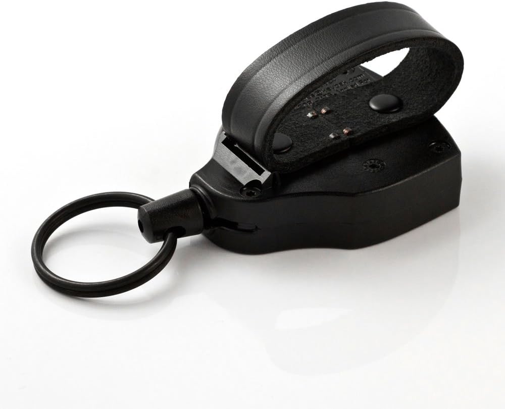 KEY-BAK SUPER48 Locking Retractable Keychain, Durable Polycarbonate Case, Leather Belt Loop, and Oversized Split Ring, Black image number 1
