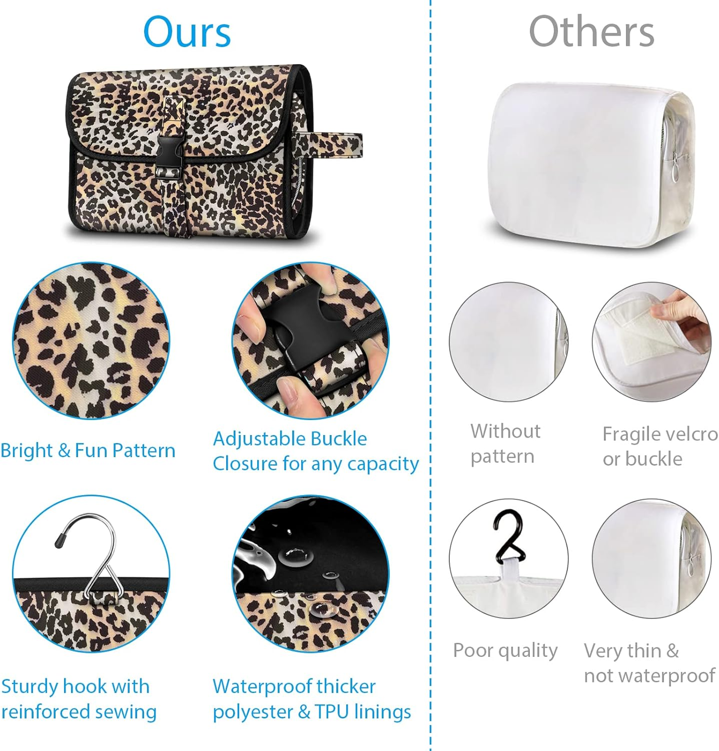 Fintie Portable Toiletry Cosmetic Travel Bag, Large Water Resistant Hanging Makeup Organizer Storage Pouch Case for Women Girls, Leopard, Toiletry Bag - Leopard image number 1