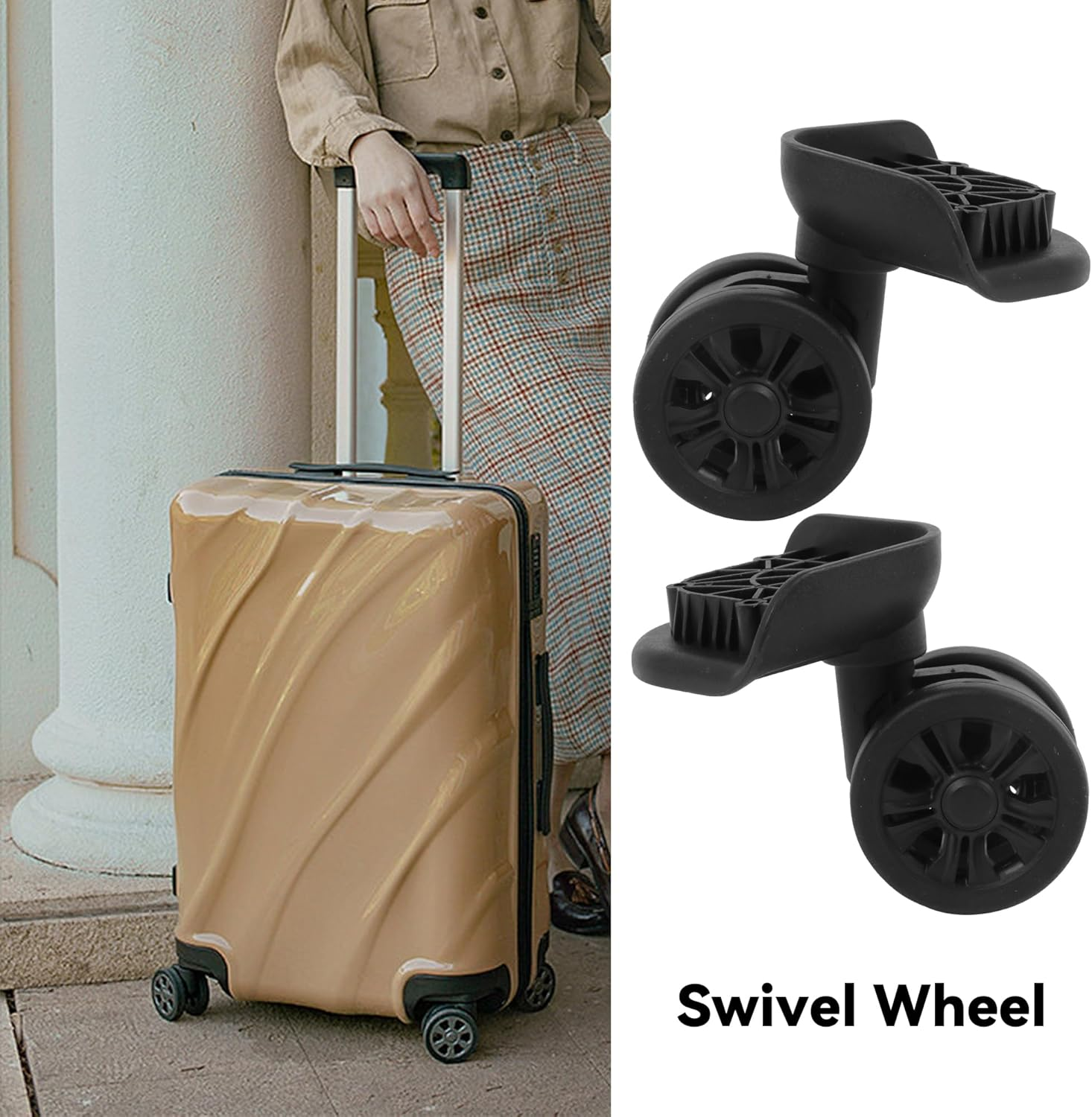 RDEXP 55Mm Dia Swivel Wheels Travel Luggage Replacement W311 Wheels Pack of 2, Black image number 3