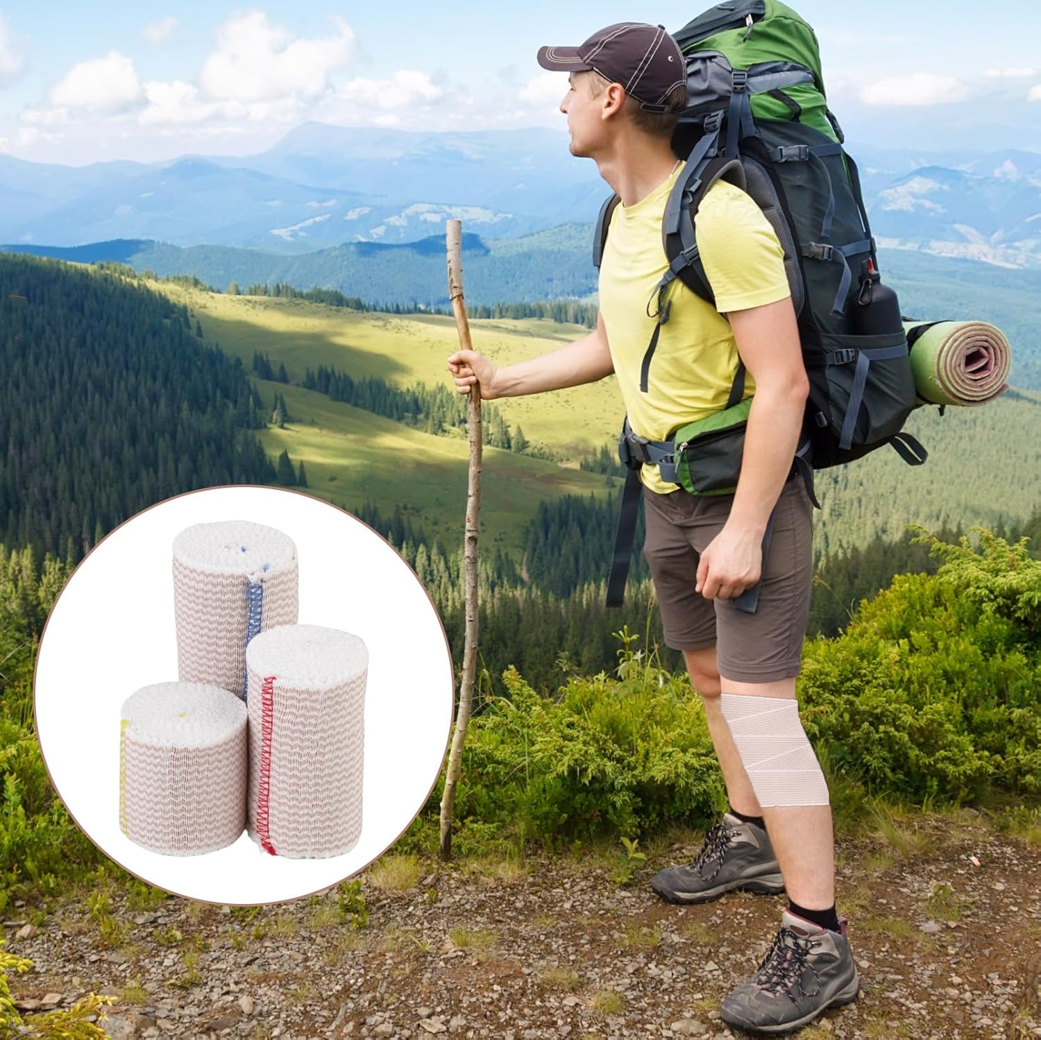 6 Pcs Elastic Compression Bandage, 3 Size (2X5Cm, 2X7.5Cm, 2X10Cm) Self Adhesive Cohesive Cotton Elastic Tape, Self-Closures for Foot Ankle Knee Wrists Elbows Thighs Torso image number 4