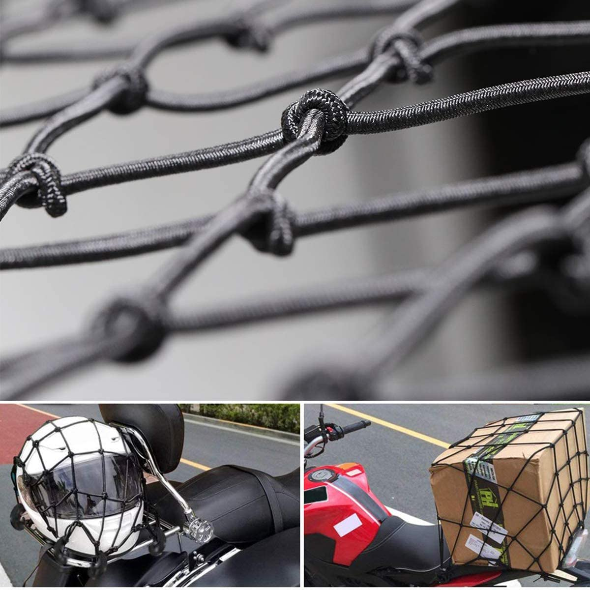 15"X15" Motorcycle Cargo Net Stretches to 30"X30" with 6 Hooks 2''X2'' Mesh for Motorcycle Motorbike Bikes image number 1