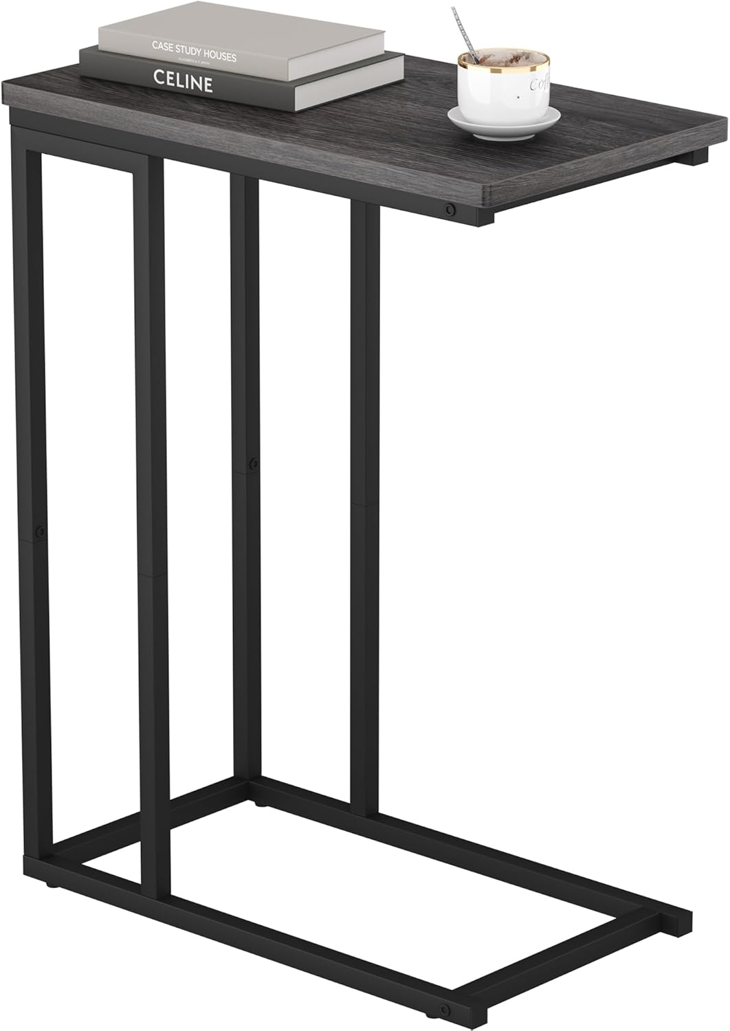 HOMEFORT Narrow C Shaped End Table - Space-Saving Side Table for Living Room, Bedroom, Sofa Small Spaces, Rustic Brown