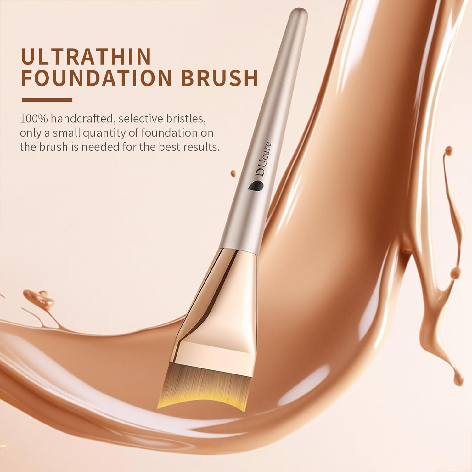 Ducare Foundation Brush, Ultra Thin Angled Makeup Brush, No Trace Facial Brush Face Makeup Brushes for Liquid Foundation, Blending Cream, Mask, Mud, Mixed Mask（Gold） - Dual-Ended Black image number 2